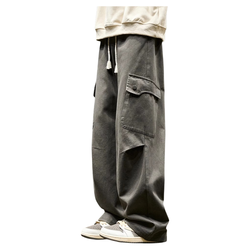 Nuthink American workwear pants with large pockets and thick fleece, casual straight leg pants, men's trendy autumn men's pants