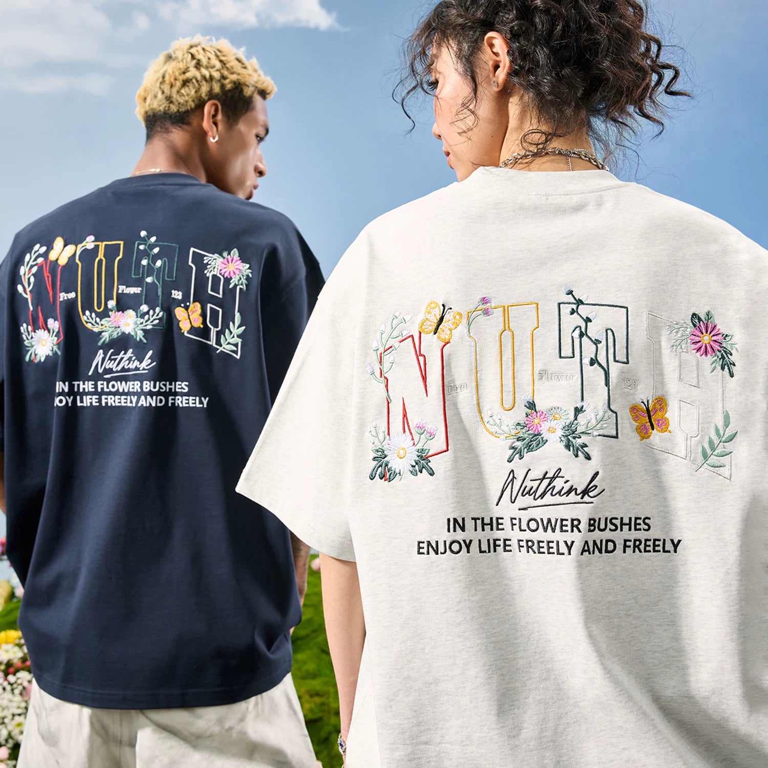 Nuthink American Trendy Brand Retro Heavy Industry Embroidery Flower Letter T-shirt Men's Short Sleeve Women's Summer 2026 New Edition