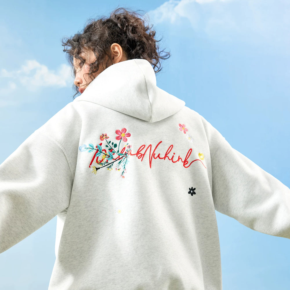 Nuthink American retro floral embroidery letter hooded cardigan, sweatshirt jacket, men's and women's new styles for spring 2026
