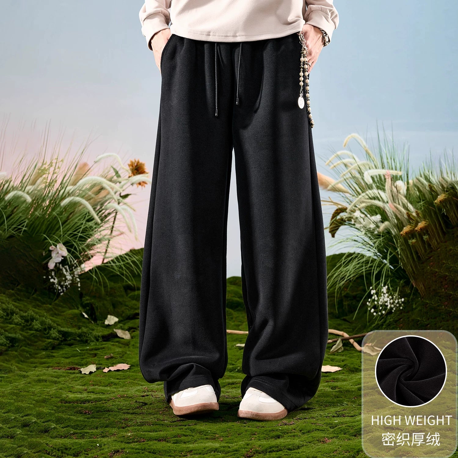 American retro sweatpants, straight leg wide leg pants, thick and loose pants, casual and plush pants for men, spring 2026