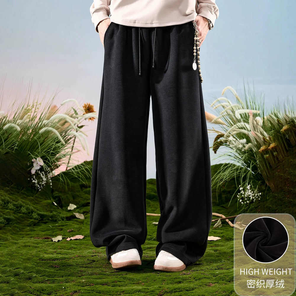 American retro sweatpants, straight leg wide leg pants, thick and loose pants, casual and plush pants for men, spring 2026