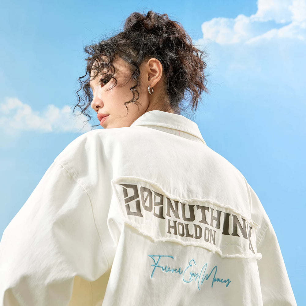 Nuthink American Trendy Brand Embroidered Long Sleeve Shirt with Embroidered Edge, Retro Loose, Men's and Women's Spring 2026 New Collection