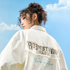 Nuthink American Trendy Brand Embroidered Long Sleeve Shirt with Embroidered Edge, Retro Loose, Men's and Women's Spring 2026 New Collection