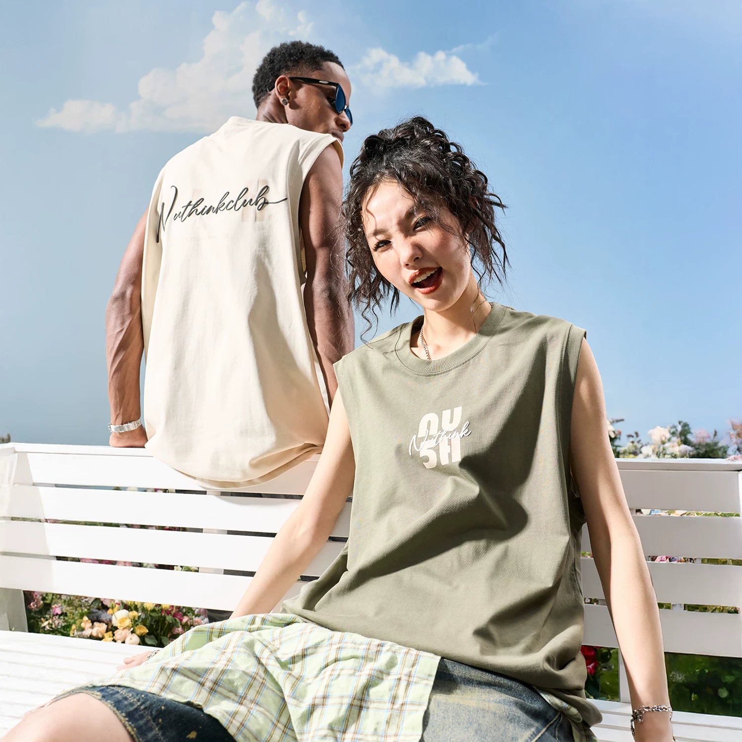 Nuthink American fashion brand letter shoulder sleeveless vest ins trendy street loose men and women 2026 new summer