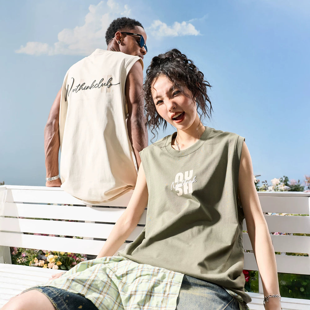 Nuthink American fashion brand letter shoulder sleeveless vest ins trendy street loose men and women 2026 new summer