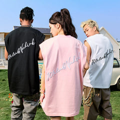 Nuthink American retro letter embroidered vest trendy hip-hop loose sleeveless T-shirt for men and women new summer 2026