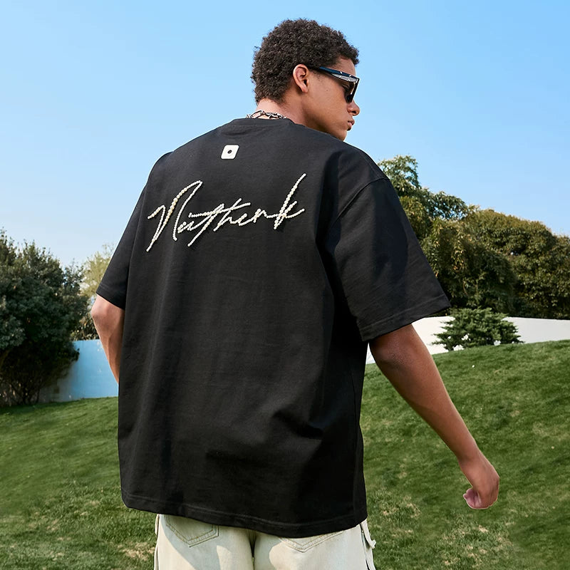 Nuthink Pearl Letter Short Sleeve T-shirt American Retro Trendy Brand Heavy Weight Loose Half Sleeve Men's and Women's New Summer 2026