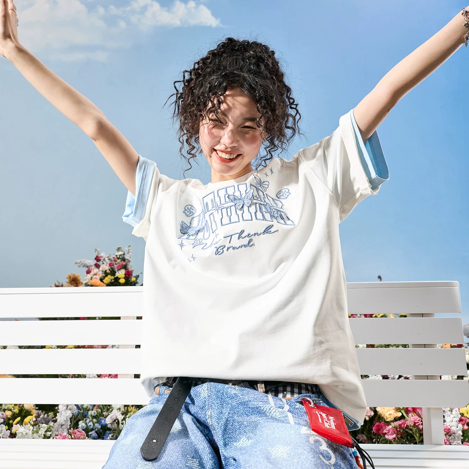 Nuthink American Trendy Brand Heavy Industry Embroidered Butterfly Letter Short sleeved T-shirt for Men and Women Couples Ins2026 New Summer Edition