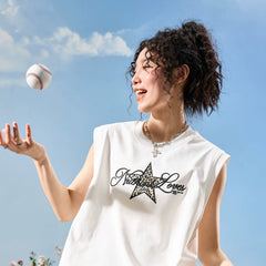 Nuthink American fashion brand sleeveless camisole with leopard print five pointed star embroidery for men and women, summer 2026 new item