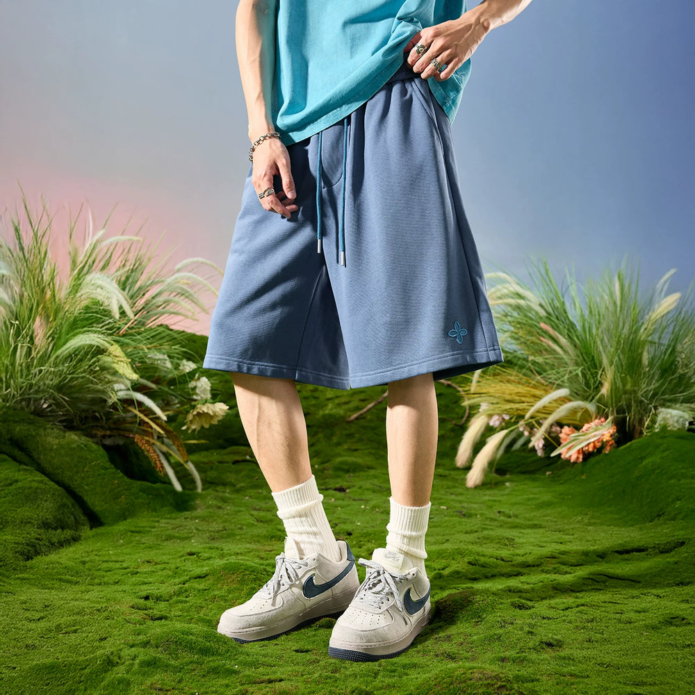 Nuthink American Trendy Brand Embroidered Clover Shorts Men's Mid Pants Five Quarter Waist Pants Loose 2026 New Summer
