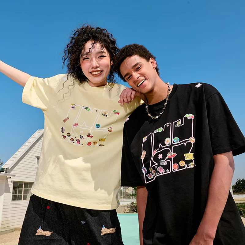 Nuthink Dopamine Trendy Brand Short Sleeve T-Shirt Cartoon Fun Couple Style Unisex American Heavyweight Half Sleeve Summer 2026