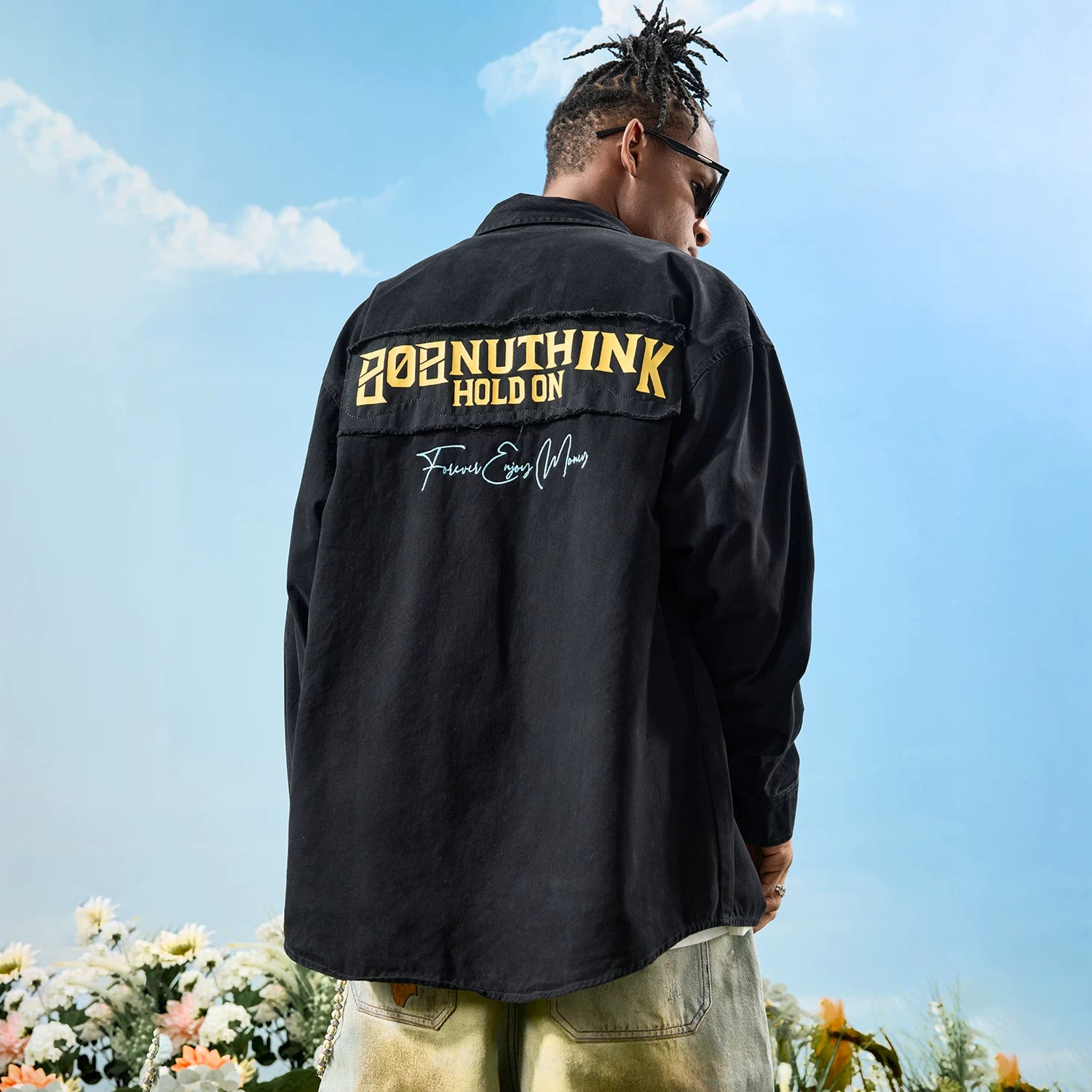 Nuthink American Trendy Brand Embroidered Long Sleeve Shirt with Embroidered Edge, Retro Loose, Men's and Women's Spring 2026 New Collection