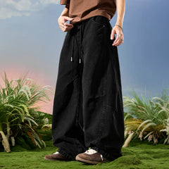 Nuthink American Retro Trendy Brand Hanging Wide Leg Pants Bending Knife Pants Men's Drawstring Pants 2026 New Summer