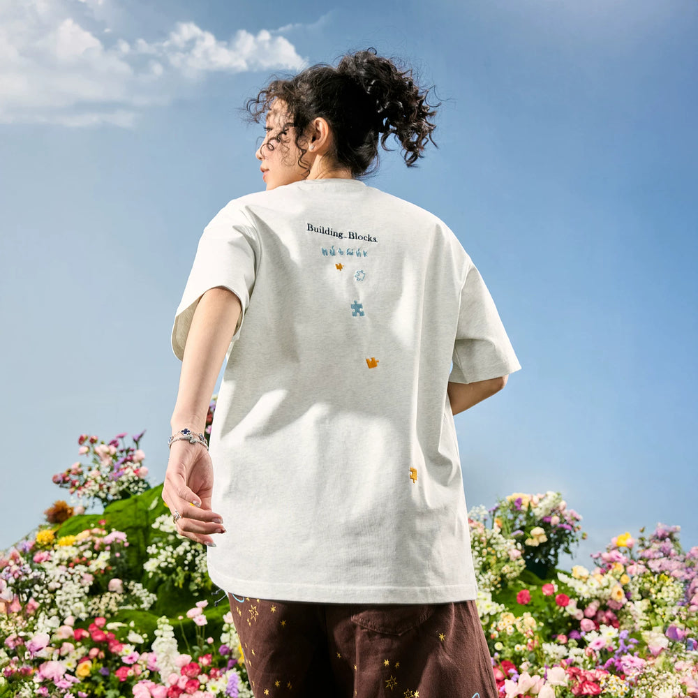 Nuthink American minimalist trendy brand embroidered letter puzzle T-shirt short sleeved dopamine couple 2026 summer new item