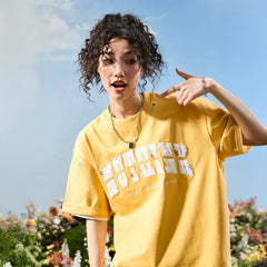 Nuthink American Trendy Brand Heavy Industry Embroidered Alphabet Color blocked Short sleeved T-shirt for Men and Women, High End 2026 New Summer Edition