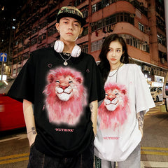 Nuthink heavyweight niche couple lion short sleeved men's summer American T-shirt trend loose oversized half sleeved top