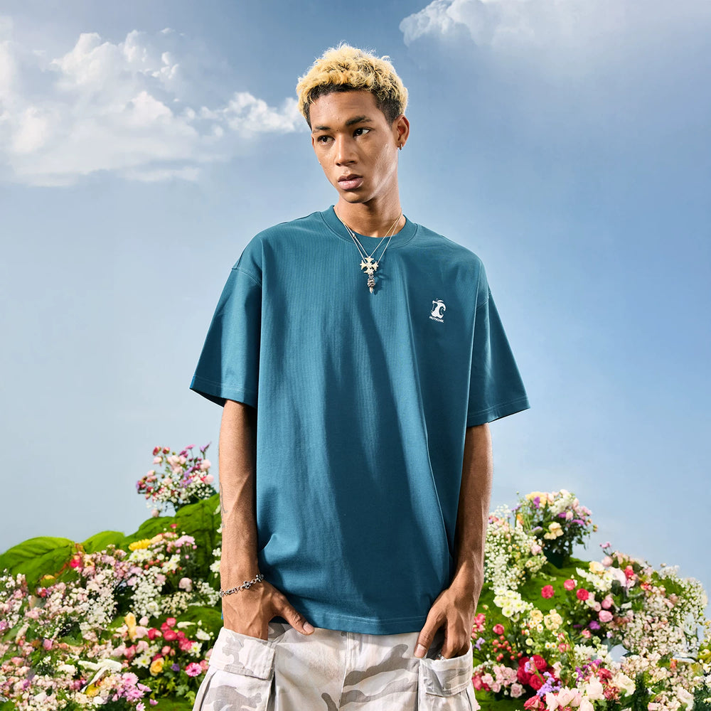 Nuthink American retro simple apple embroidery T-shirt men's short sleeved loose fit men and women 2026 summer new item