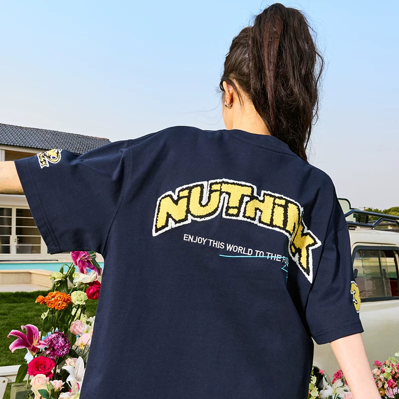 Nuthink American retro embroidered letter towel embroidered short sleeved T-shirt trendy brand for couples in summer 2026
