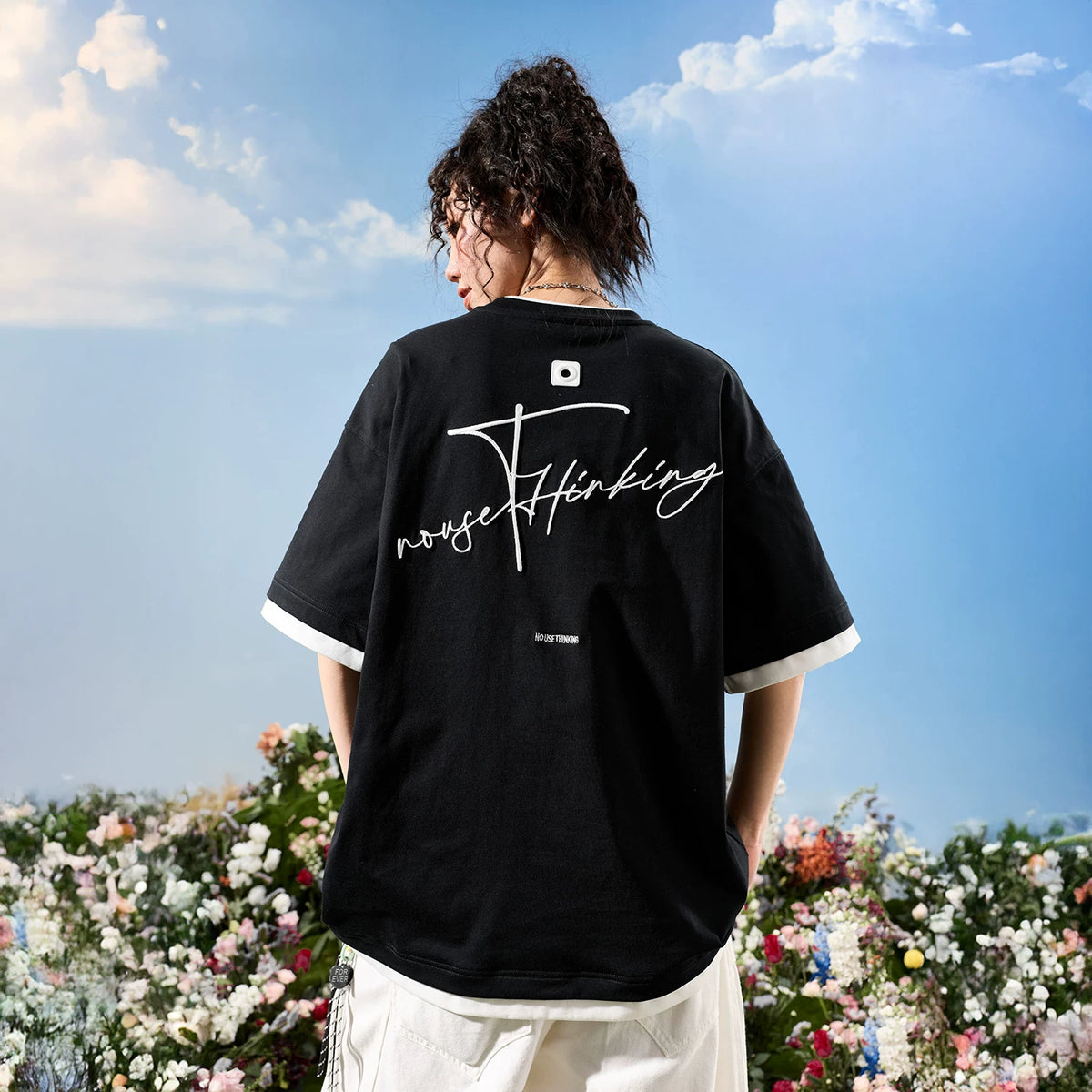 Nuthink American style fake two letter embroidered short sleeved T-shirt for men and women Sorona cool feeling 2026 summer new item