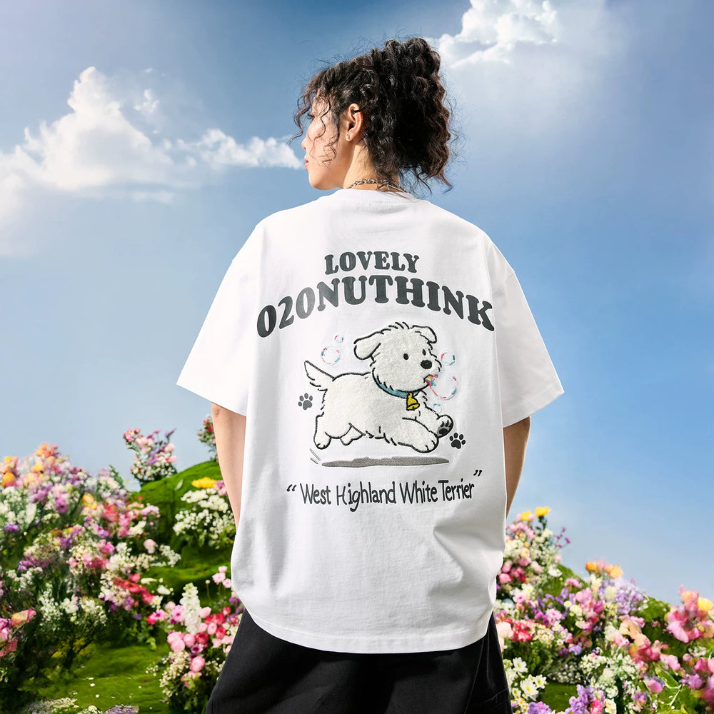 Nuthink American Heavy Industry Embroidery Cartoon Dog T-shirt Men's Trendy Brand Letter Short Sleeve Women's 2026 Summer New Style