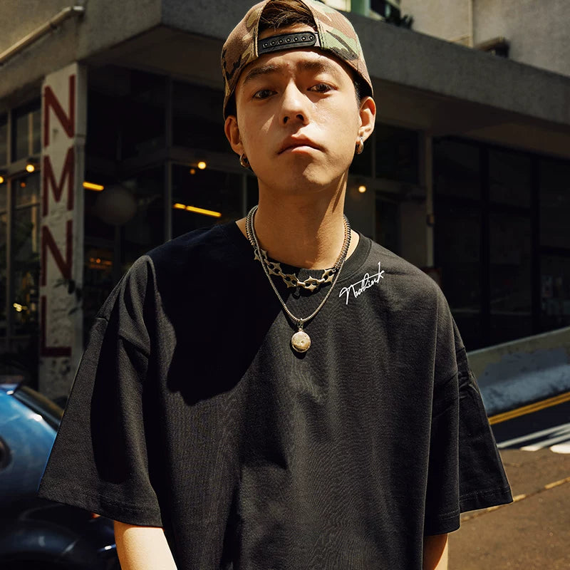 Nuthink China-Chic Loose Fashion Couple Dress Simple Short Sleeve T-shirt Men Fashion Brand Summer Large Size Couple Half Sleeve Fashion