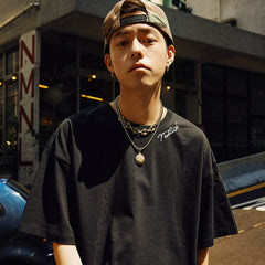 Nuthink China-Chic Loose Fashion Couple Dress Simple Short Sleeve T-shirt Men Fashion Brand Summer Large Size Couple Half Sleeve Fashion
