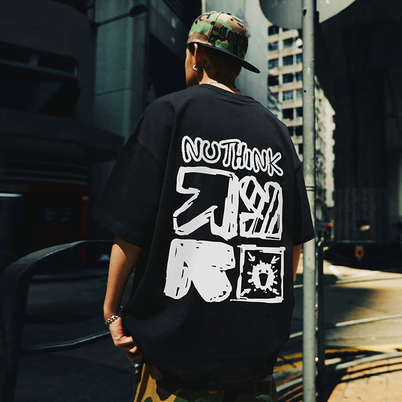 Nuthink American Trendy Brand Letter T-shirt Men's Trendy Couple Large Short Sleeve Summer Loose Half Sleeve Men's Style