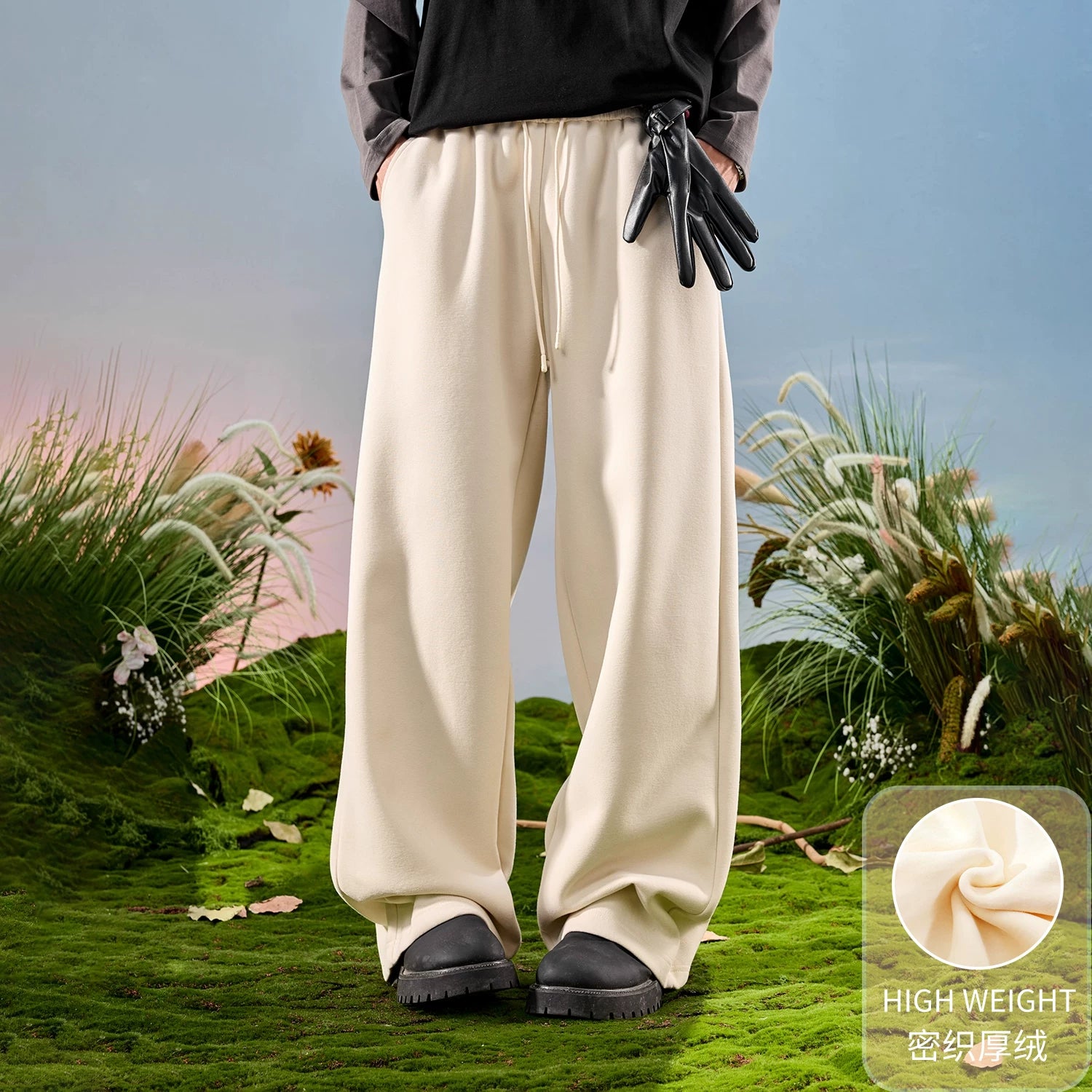 American retro sweatpants, straight leg wide leg pants, thick and loose pants, casual and plush pants for men, spring 2026