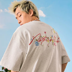 Nuthink American retro floral letter embroidery short sleeved trendy brand hip-hop T-shirt for couples new summer 2026
