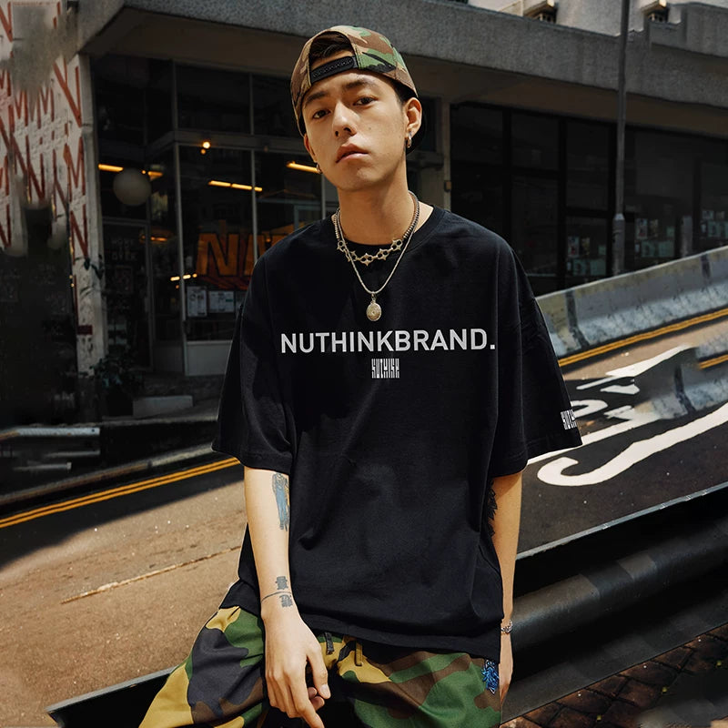 Nuthink American Trendy Brand Letter T-shirt Men's Trendy Loose Trendy Short Sleeve Men's Summer Large Half Sleeve Top Trendy