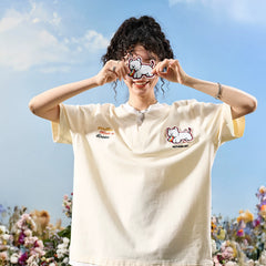 Nuthink American Trendy Brand Fake Two Piece Embroidered Dog Letter Short Sleeve T-shirt for Men and Women Loose 2026 Summer New Collection