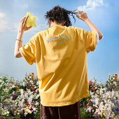Nuthink American retro trendy brand contrasting letters embroidery short sleeved men's T-shirt yellow women's 2026 summer new item