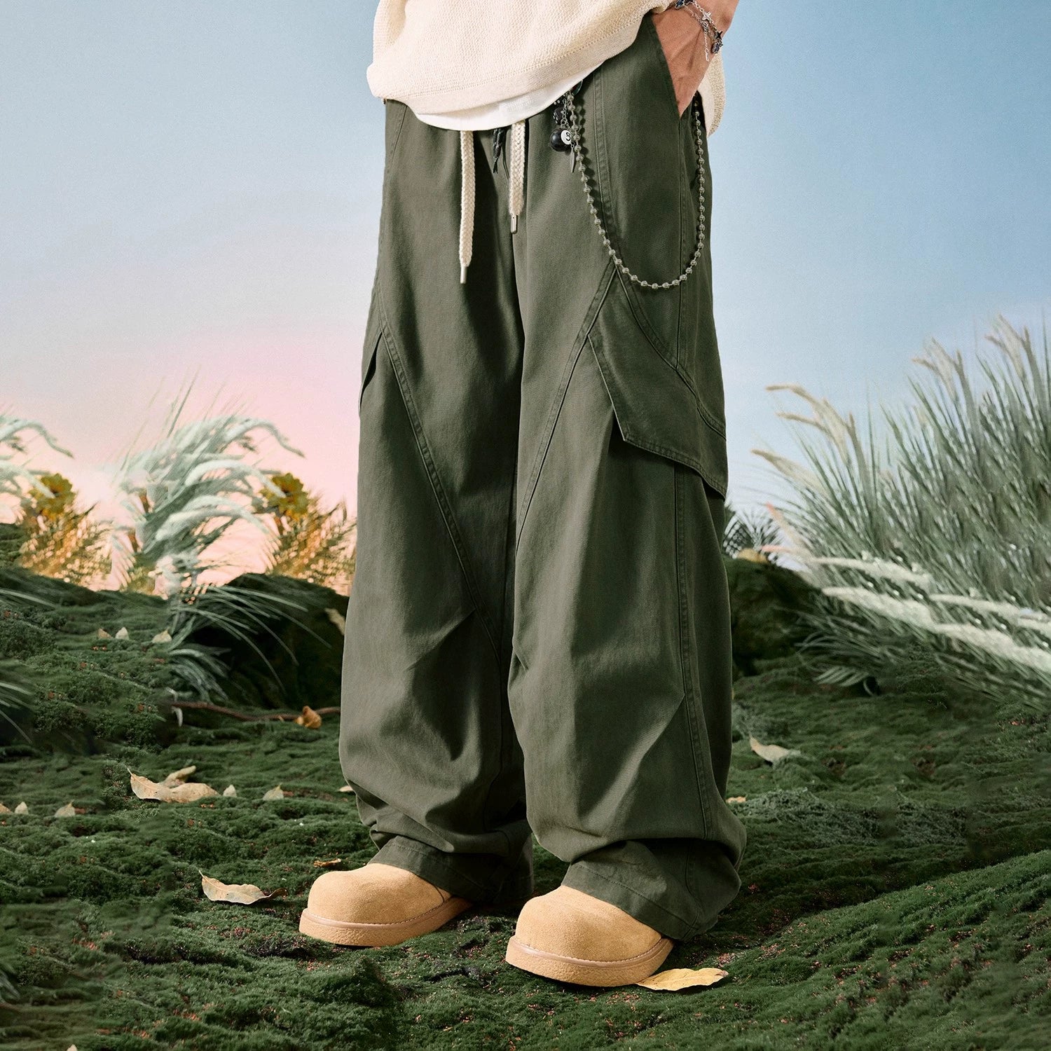 Nuthink American wide leg casual work pants, loose straight leg curved knife pants, men's new style, spring 2026