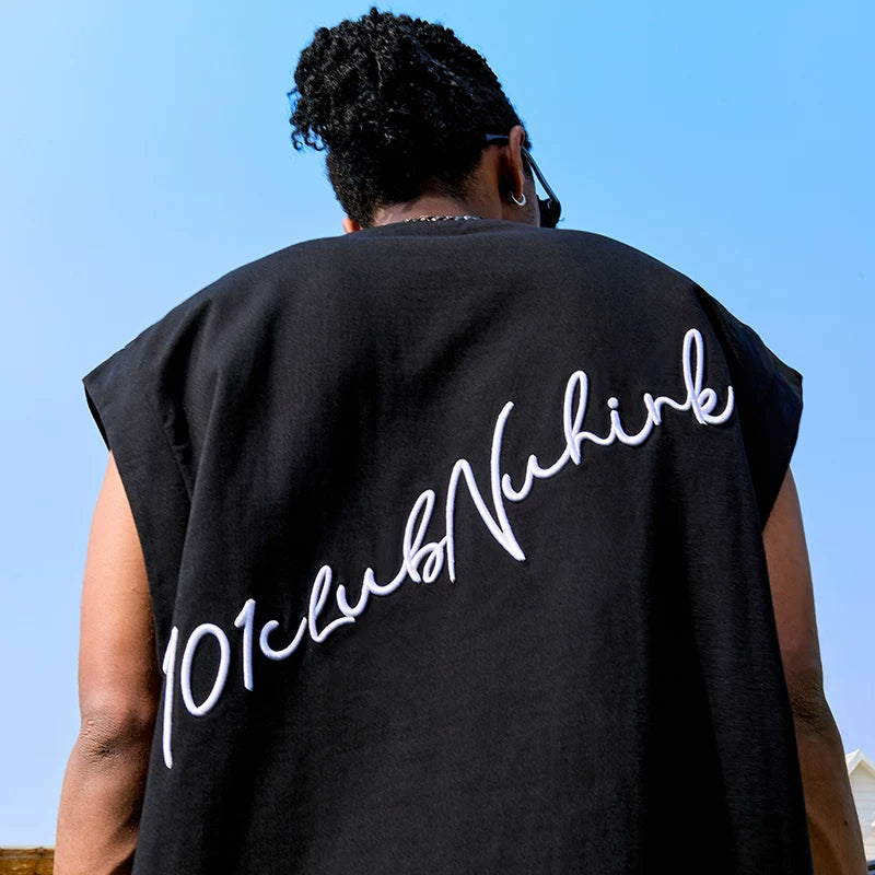 Nuthink American retro letter embroidered vest trendy hip-hop loose sleeveless T-shirt for men and women new summer 2026