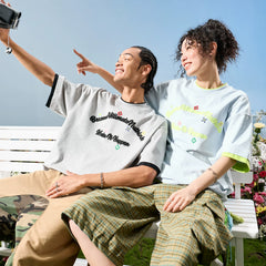 Nuthink American style fake two piece dopamine embroidered letter short sleeved T-shirt for men and women, cool feeling Sorona 2026 new item