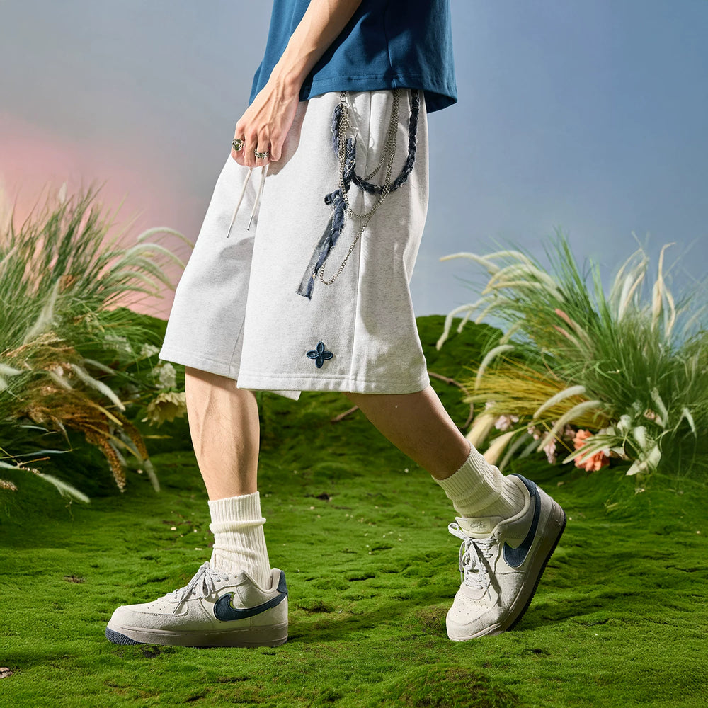Nuthink American Trendy Brand Embroidered Clover Shorts Men's Mid Pants Five Quarter Waist Pants Loose 2026 New Summer