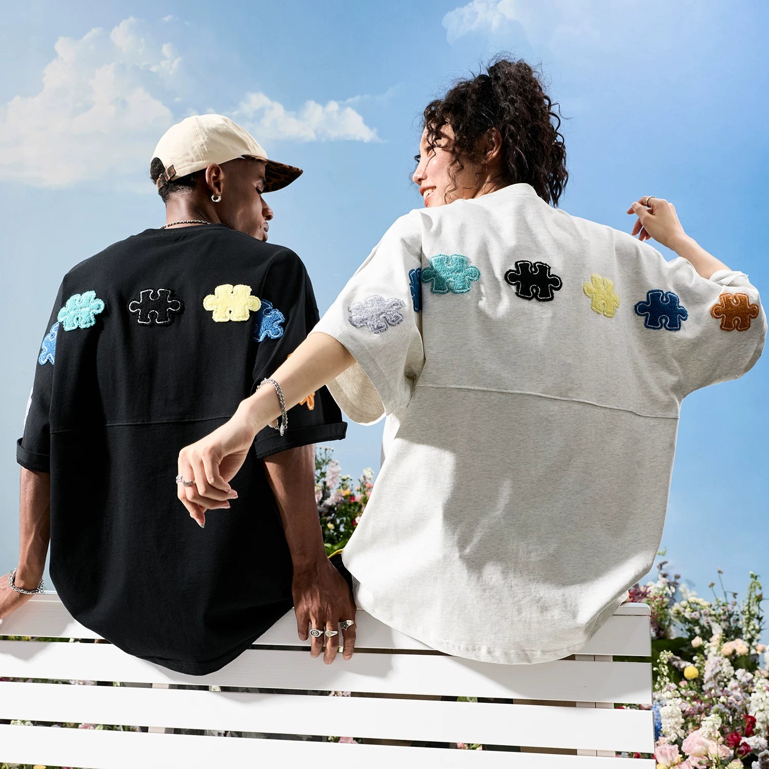 Nuthink American Trendy Brand Dopamine Color Puzzle Embroidered Short Sleeve T-shirt for Men and Women, Half Sleeve, 2026 Summer New Edition