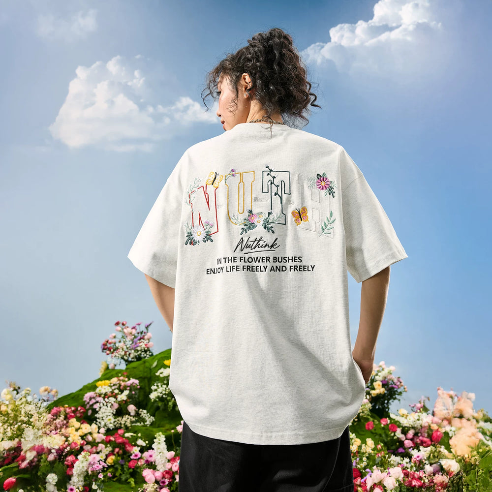 Nuthink American Trendy Brand Retro Heavy Industry Embroidery Flower Letter T-shirt Men's Short Sleeve Women's Summer 2026 New Edition