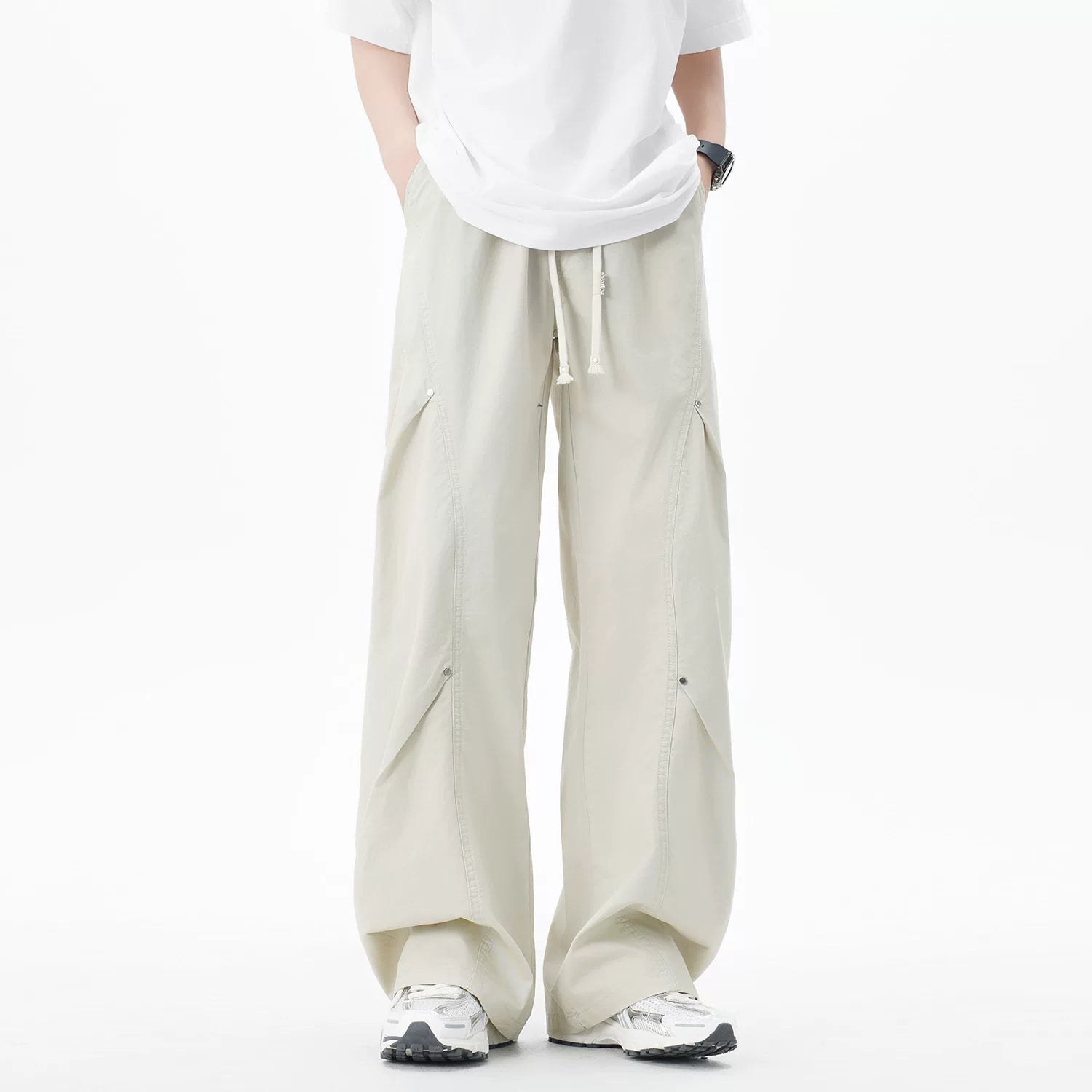 Nuthink American retro double pleated rivet curved knife pants men's trendy brand wash water straight leg pants 2025 autumn new item