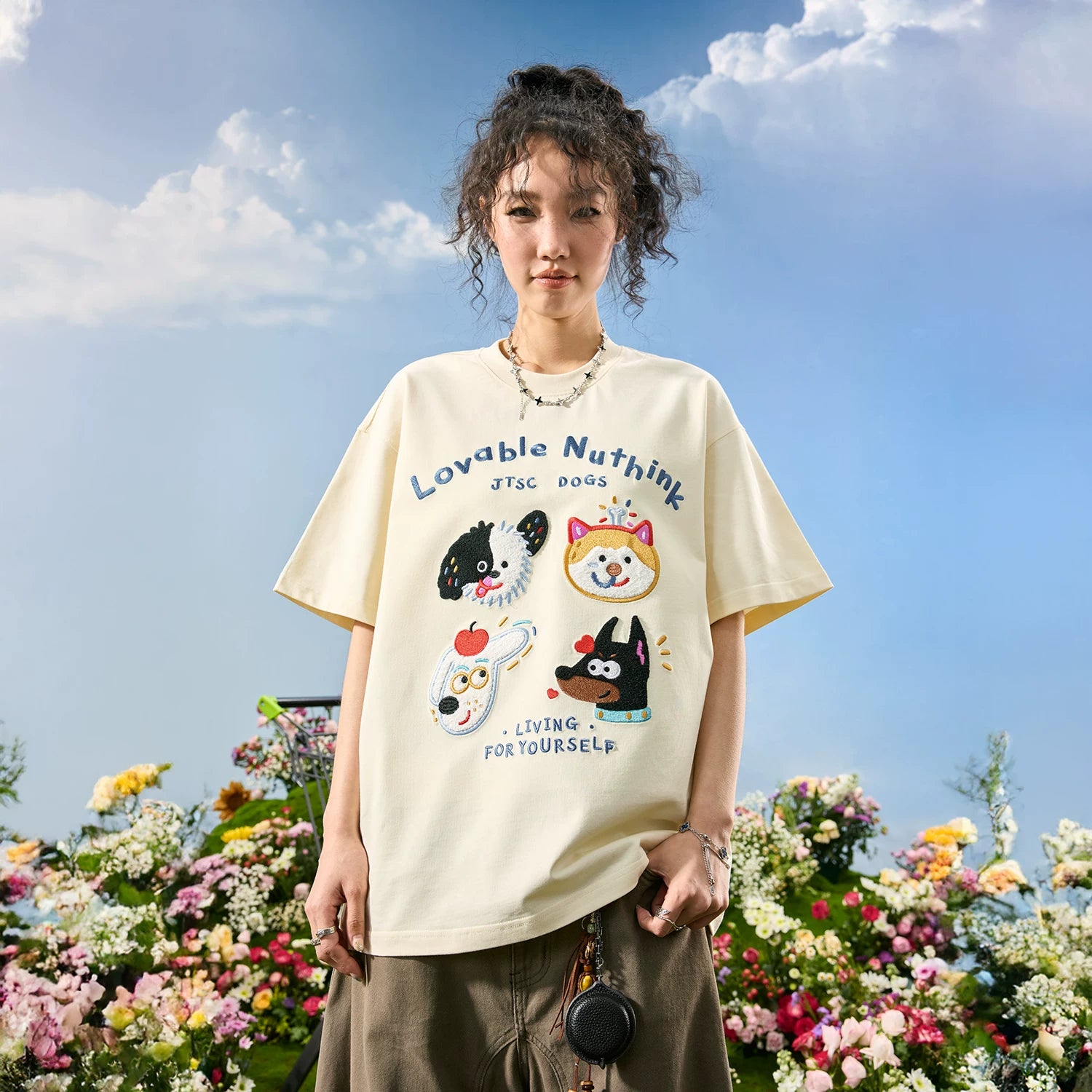 Nuthink American Trendy Brand Embroidered Cartoon Dog Letter T-shirt Short Sleeve Loose Couple Men and Women Summer 2026