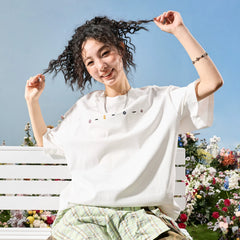 Nuthink American Trendy Brand Simple Color Embroidered Short Sleeve T-shirt for Men and Women, Loose Couple, Summer 2026 New Collection