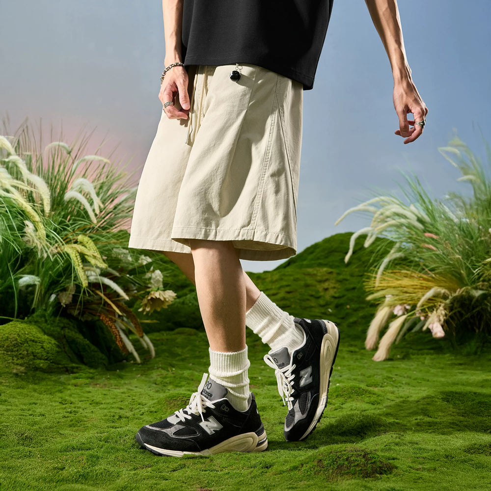 Nuthink American style trendy shorts, loose wide leg patchwork five part pants for men, thin design with drawstring, 2026 new summer collection