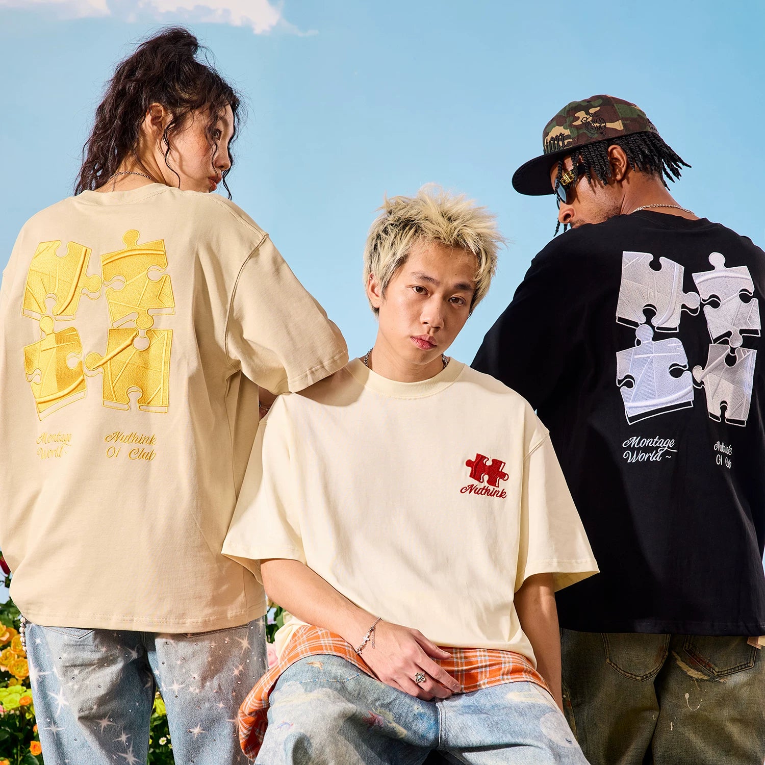 Nuthink Heavy Embroidery Puzzle Short Sleeve T-shirt American Trendy Brand Loose Half Sleeve Couple New Summer 2026
