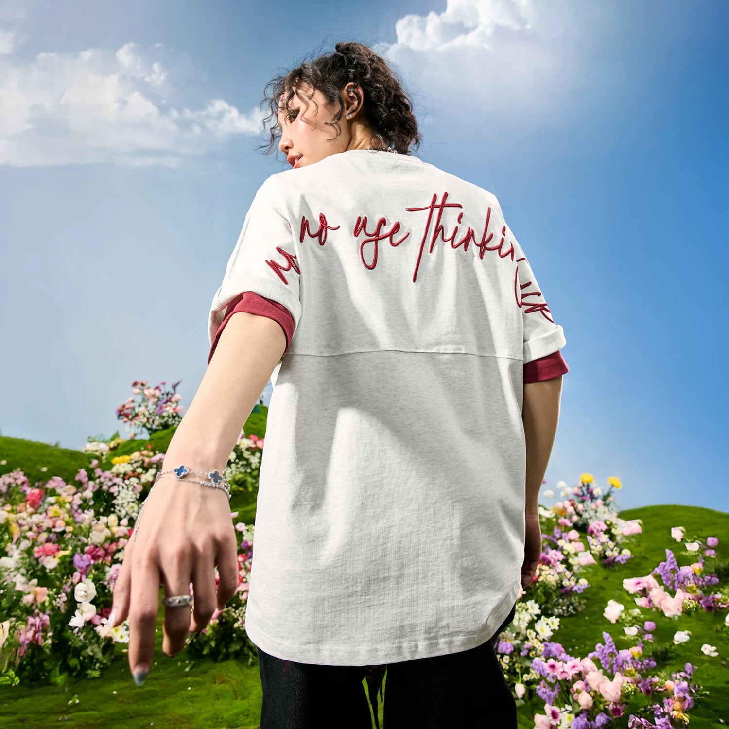 Nuthink American Trendy Brand Embroidered Letter T-shirt Men's Short Sleeve Street Trendy Loose Women's 2026 Summer New Style