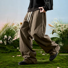Nuthink American retro workwear wide leg curved knife pants spliced loose drawstring pants men's new model for spring 2026