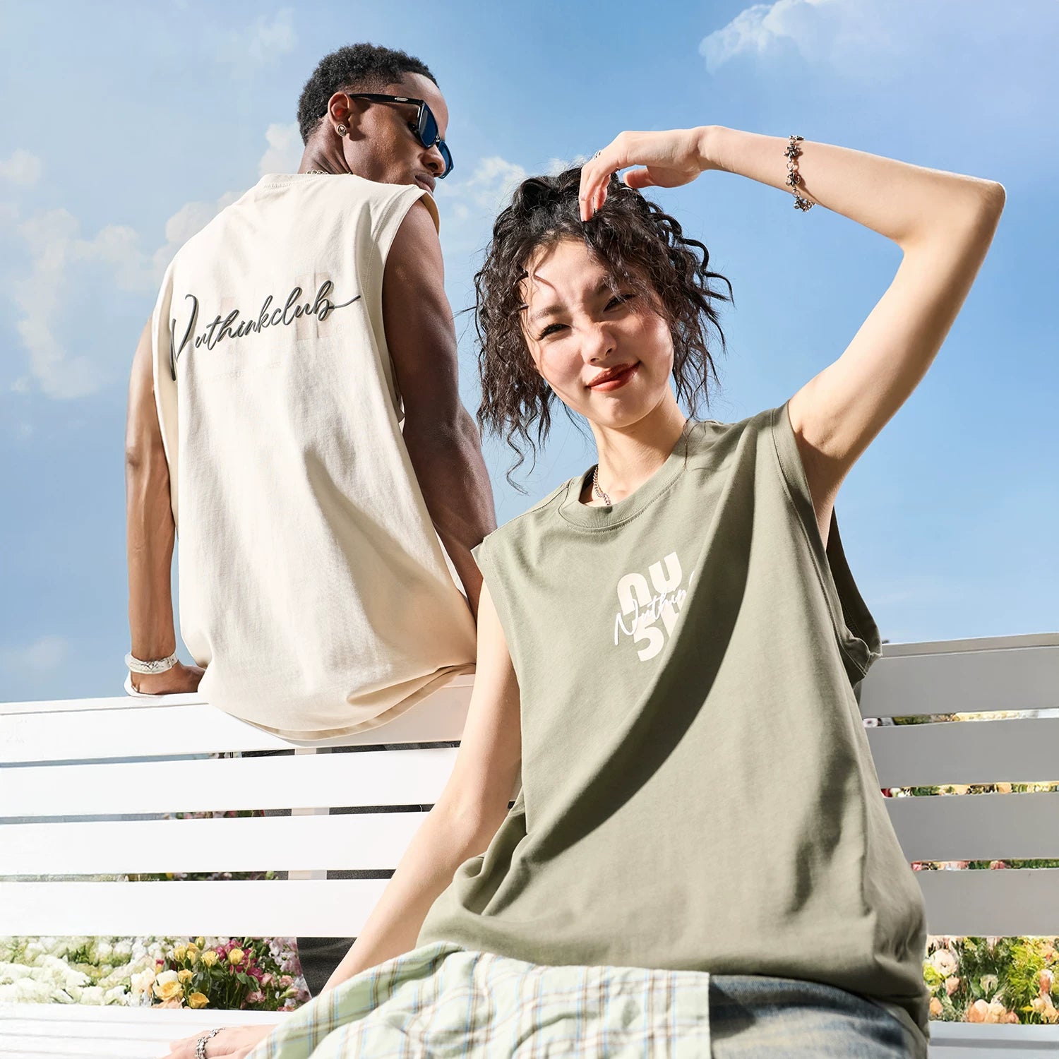 Nuthink American fashion brand letter shoulder sleeveless vest ins trendy street loose men and women 2026 new summer