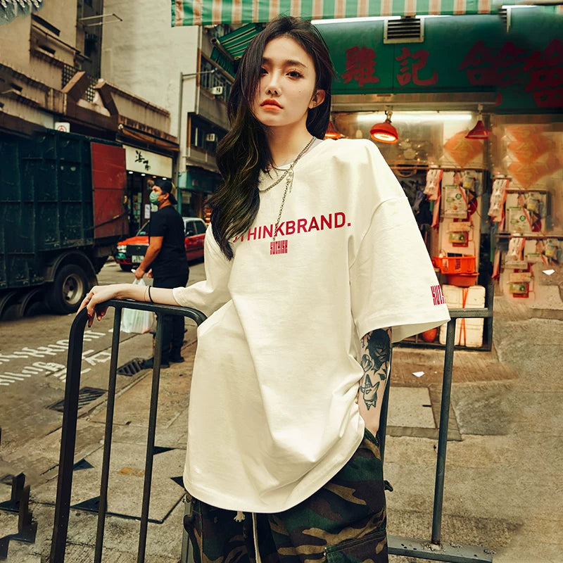 Nuthink American Trendy Brand Letter T-shirt Men's Trendy Loose Trendy Short Sleeve Men's Summer Large Half Sleeve Top Trendy