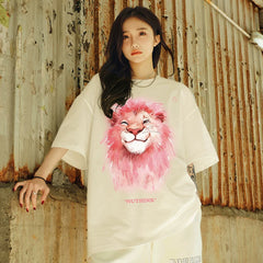 Nuthink heavyweight niche couple lion short sleeved men's summer American T-shirt trend loose oversized half sleeved top
