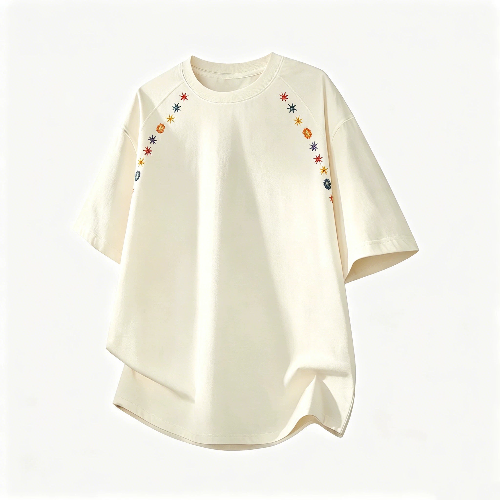Nuthink American retro color floral embroidery T-shirt men's short sleeved T-shirt men's and women's 2026 summer new item
