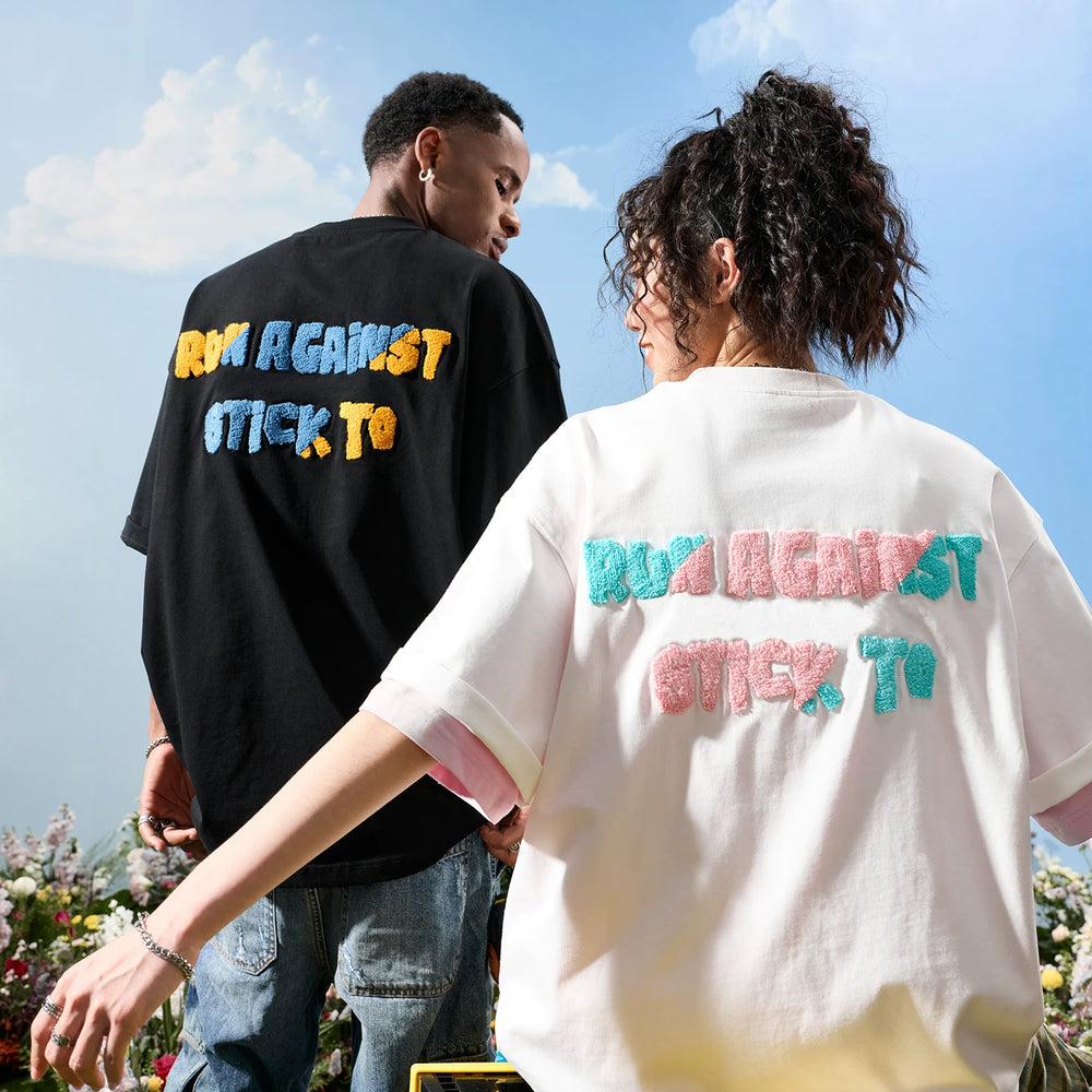 Nuthink American fashion brand embroidered contrasting letters dopamine short sleeved T-shirt for couples 2026 new summer collection